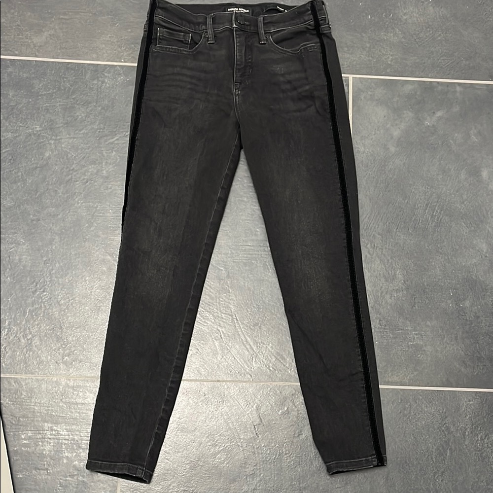 Banana Republic women’s Black Skinny Jeans with velvet stripe down side 26